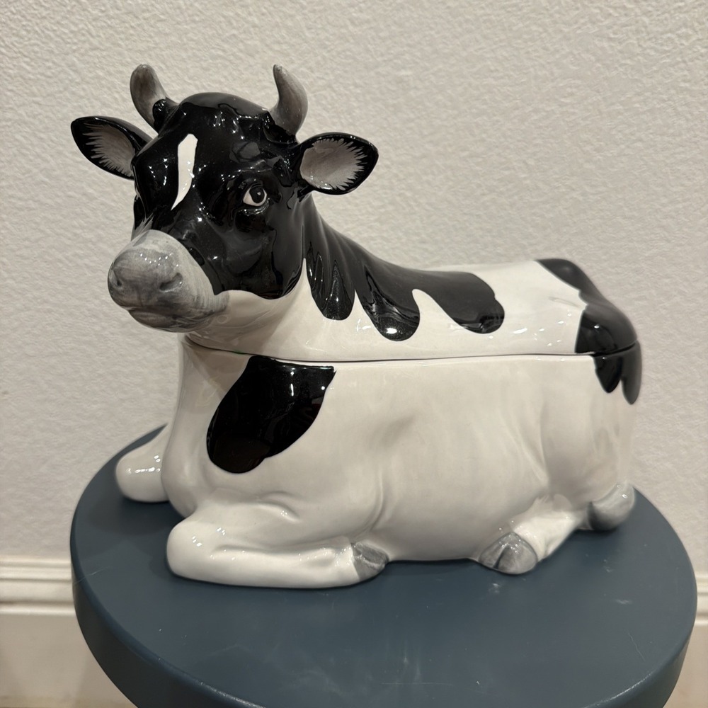 Vintage Otagiri Cow Black White Cookie Jar Great Condition 10" X 8" X 6"